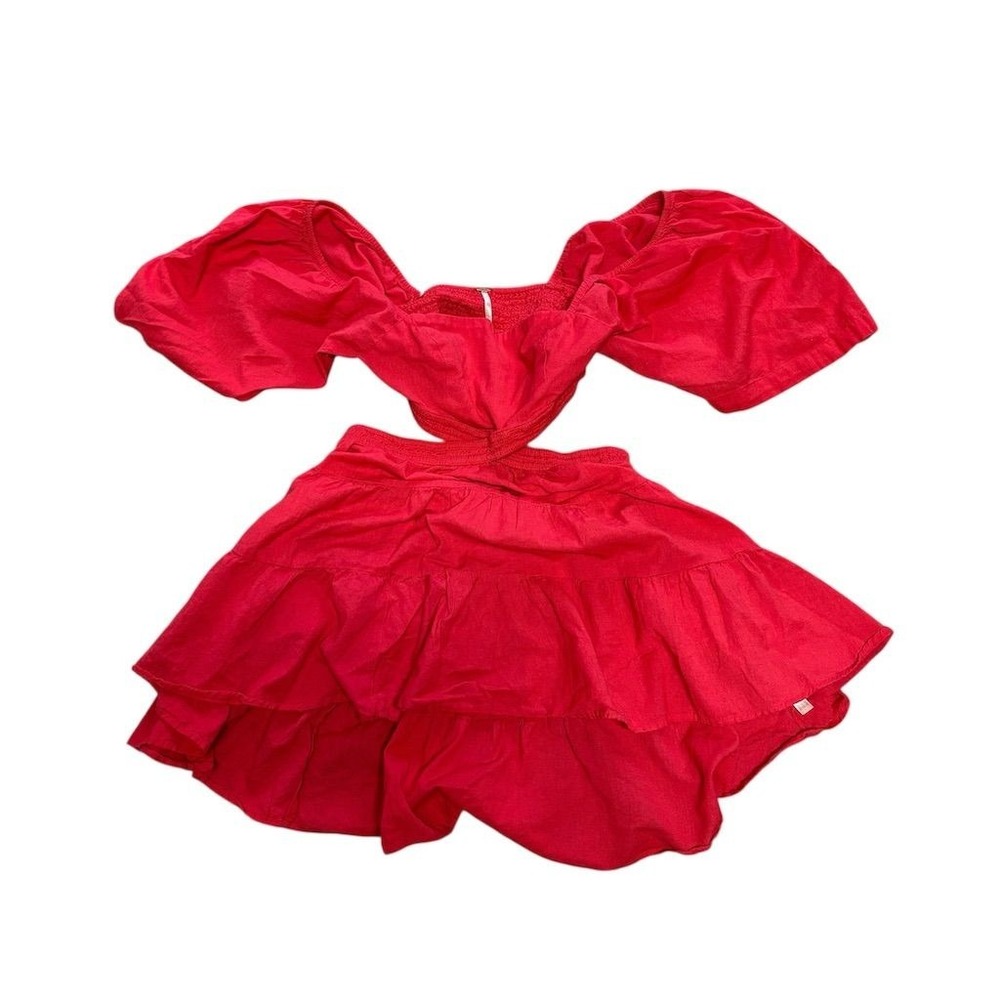 Free People Women's Red‎ Mini Dress S Short Sleeve Casual Flowy Chic